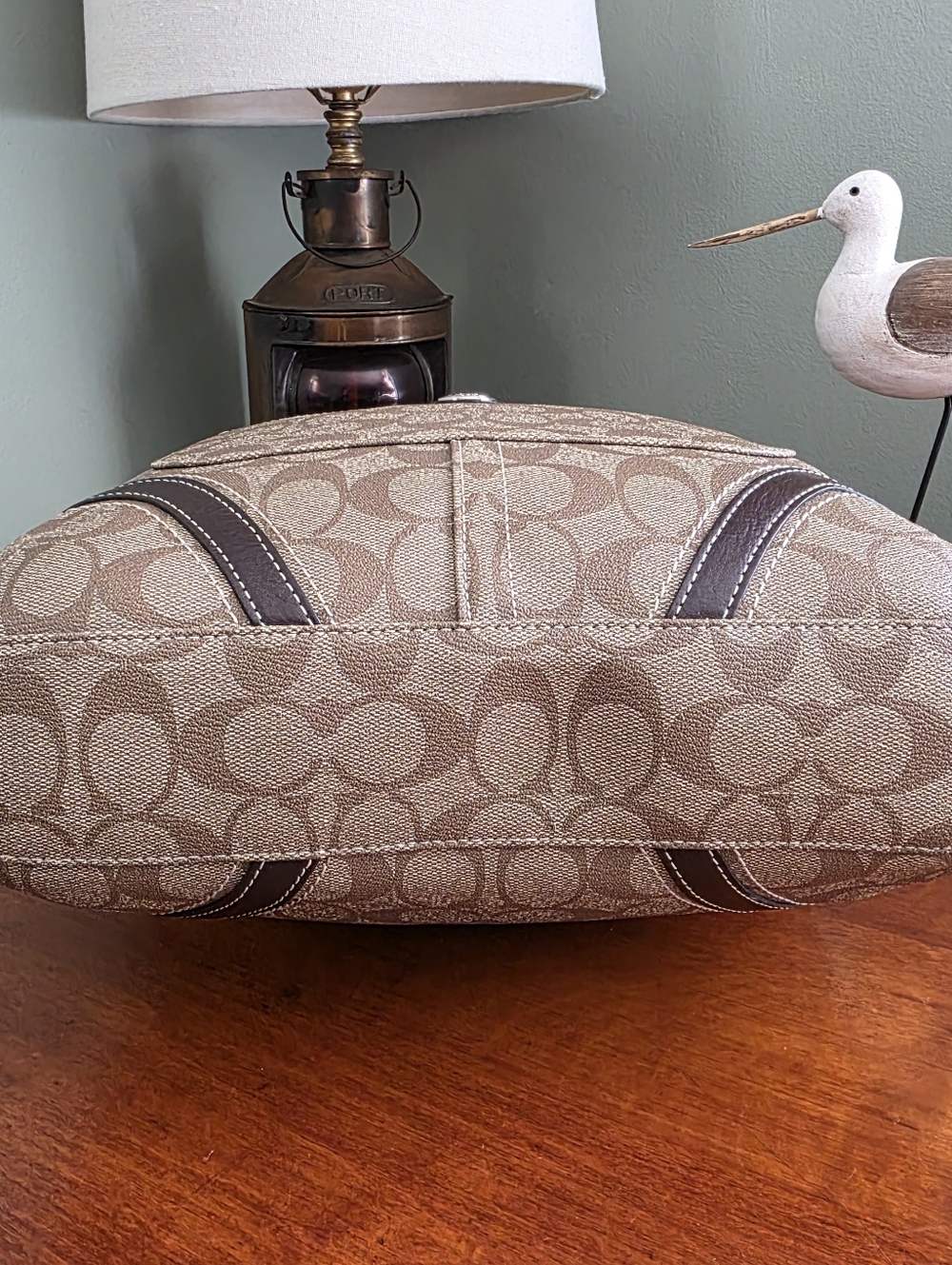Coach F18393P Peyton Tote Signature Brown Tan Coated Canvas Leather Bag Y2K - Picture 8 of 15